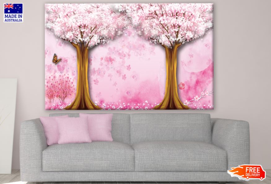 Gold & Pink Flower Tree Abstract Design Print 100% Australian Made