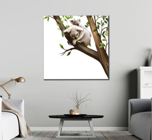 Square Canvas Koala Bear & Baby Watercolor Painting High Quality Print 100% Australian Made