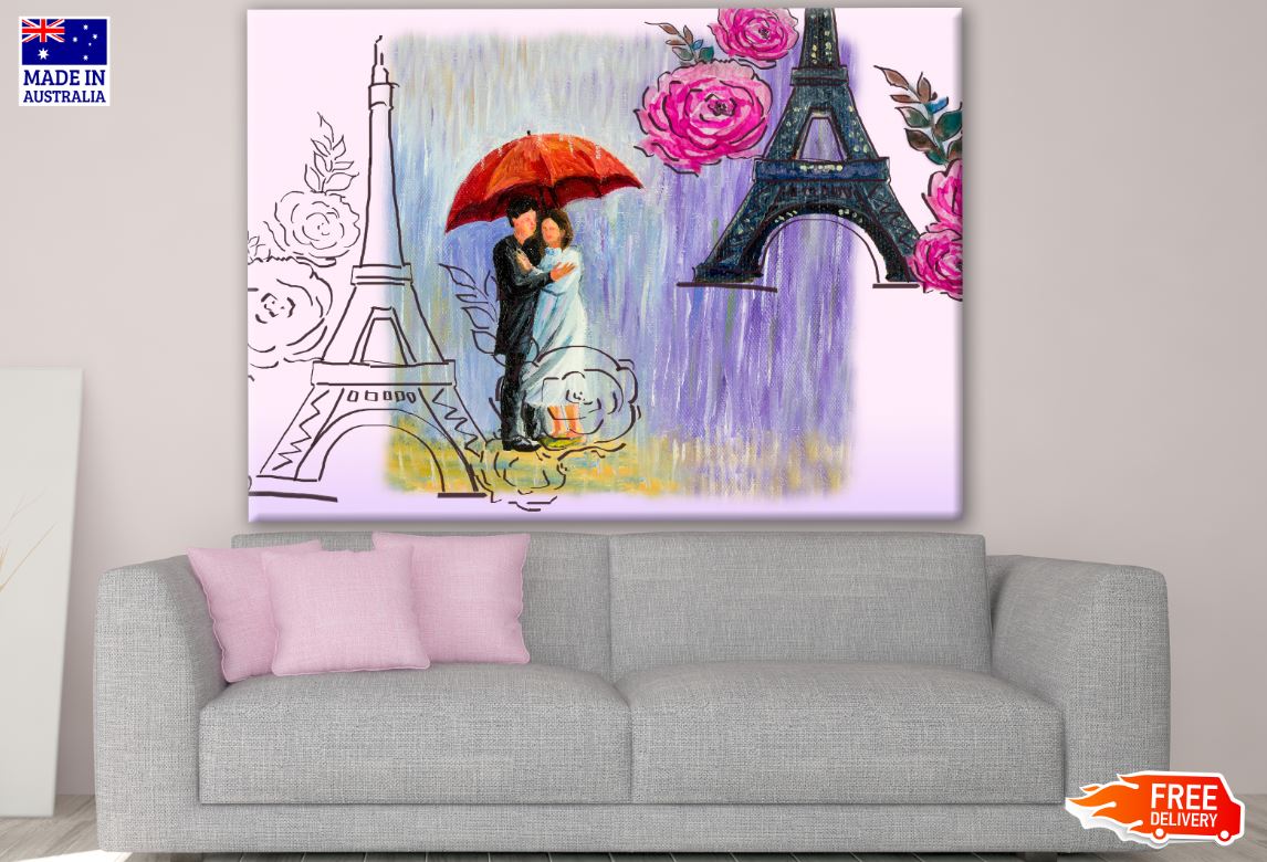Couple & Eiffel Tower Watercolor Painting Print 100% Australian Made