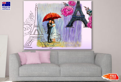 Couple & Eiffel Tower Watercolor Painting Print 100% Australian Made