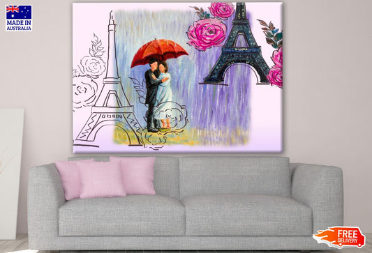 Couple & Eiffel Tower Watercolor Painting Print 100% Australian Made
