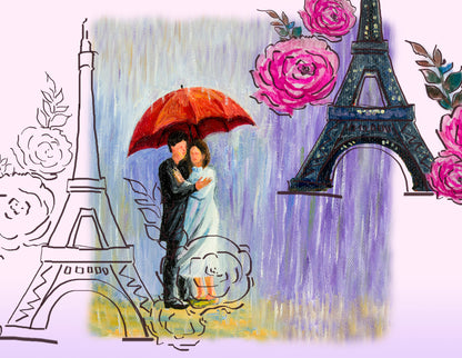 Couple & Eiffel Tower Watercolor Painting Print 100% Australian Made
