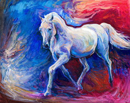 White Horse on Colorful Background Watercolor Painting Print 100% Australian Made