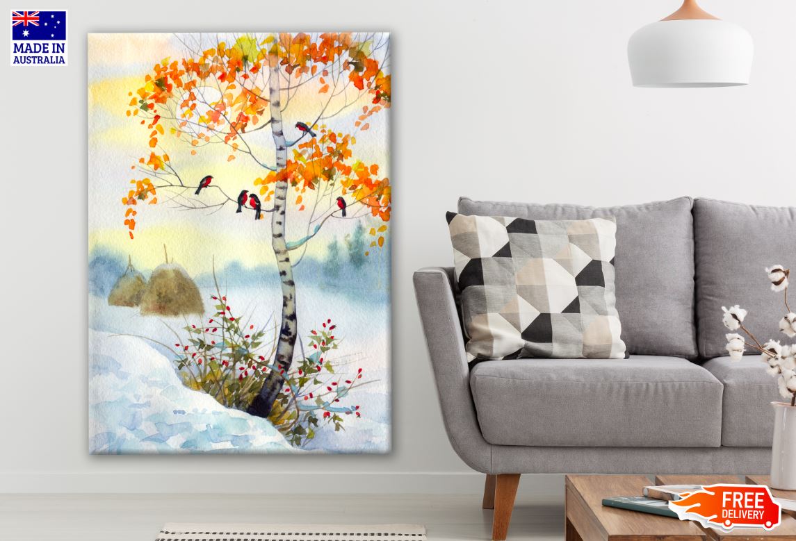 Orange Leafy Tree Watercolor Painting Print 100% Australian Made