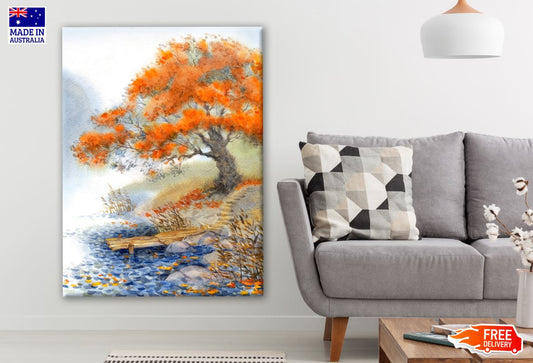 Orange Leafy Tree Watercolor Painting Print 100% Australian Made