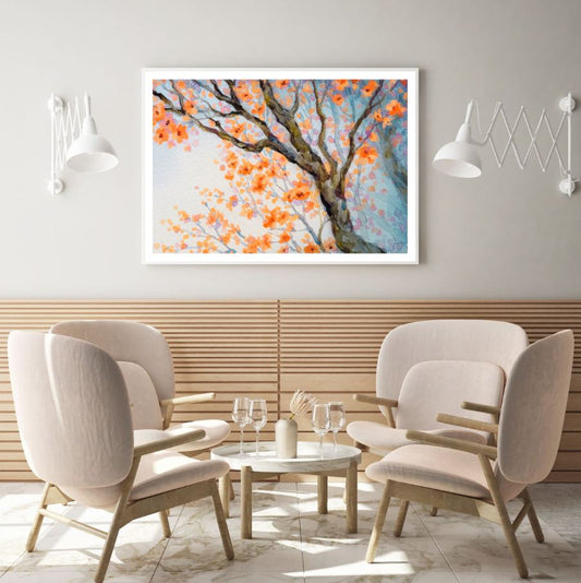 Orange Floral Tree Watercolor Art Home Decor Premium Quality Poster Print Choose Your Sizes