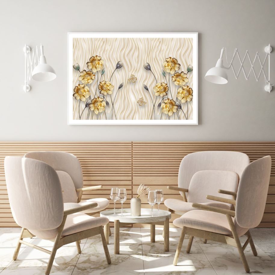 Gold Lotus Flowers 3D Design Home Decor Premium Quality Poster Print Choose Your Sizes