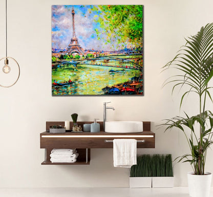 Square Canvas Eiffel Tower & Nature Scenery Watercolor Painting High Quality Print 100% Australian Made