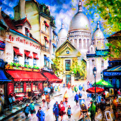 Square Canvas Sacre Coeur in Paris, France Watercolor Painting High Quality Print 100% Australian Made