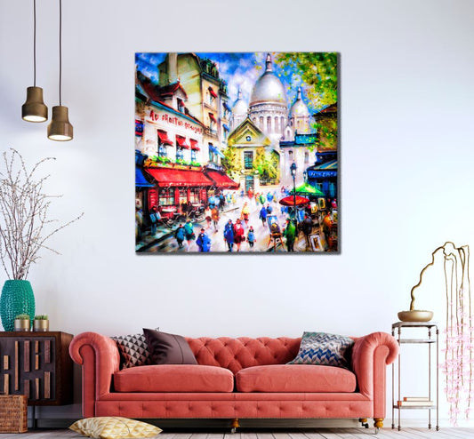 Square Canvas Busy City Oil Painting High Quality Print 100% Australian Made