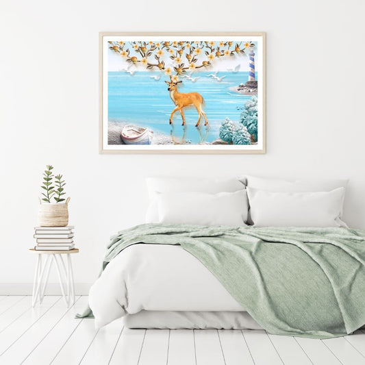 Deer with Floral Antler 3D Design Home Decor Premium Quality Poster Print Choose Your Sizes