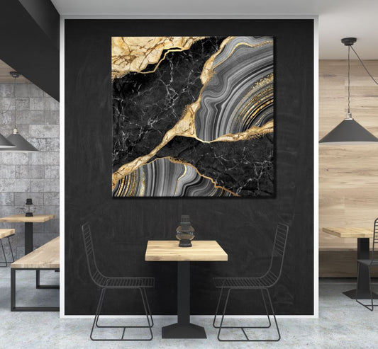 Square Canvas Gold & Black Abstract Design High Quality Print 100% Australian Made