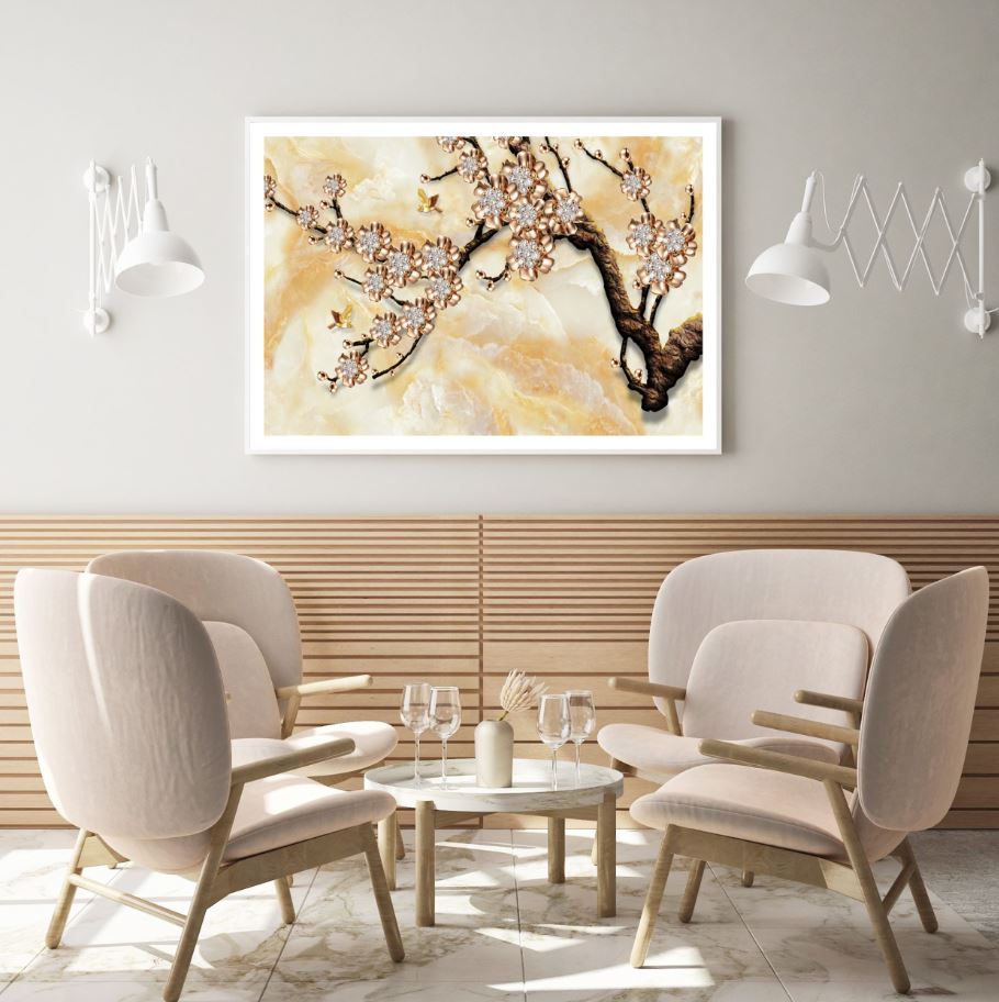 3D Gold Flower Tree Design Home Decor Premium Quality Poster Print Choose Your Sizes