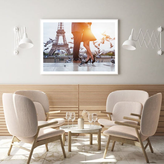 Couple Near Eiffel Tower Scenery Photograph Home Decor Premium Quality Poster Print Choose Your Sizes