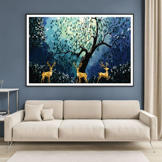 Trees & Deers Watercolor Painting Home Decor Premium Quality Poster Print Choose Your Sizes