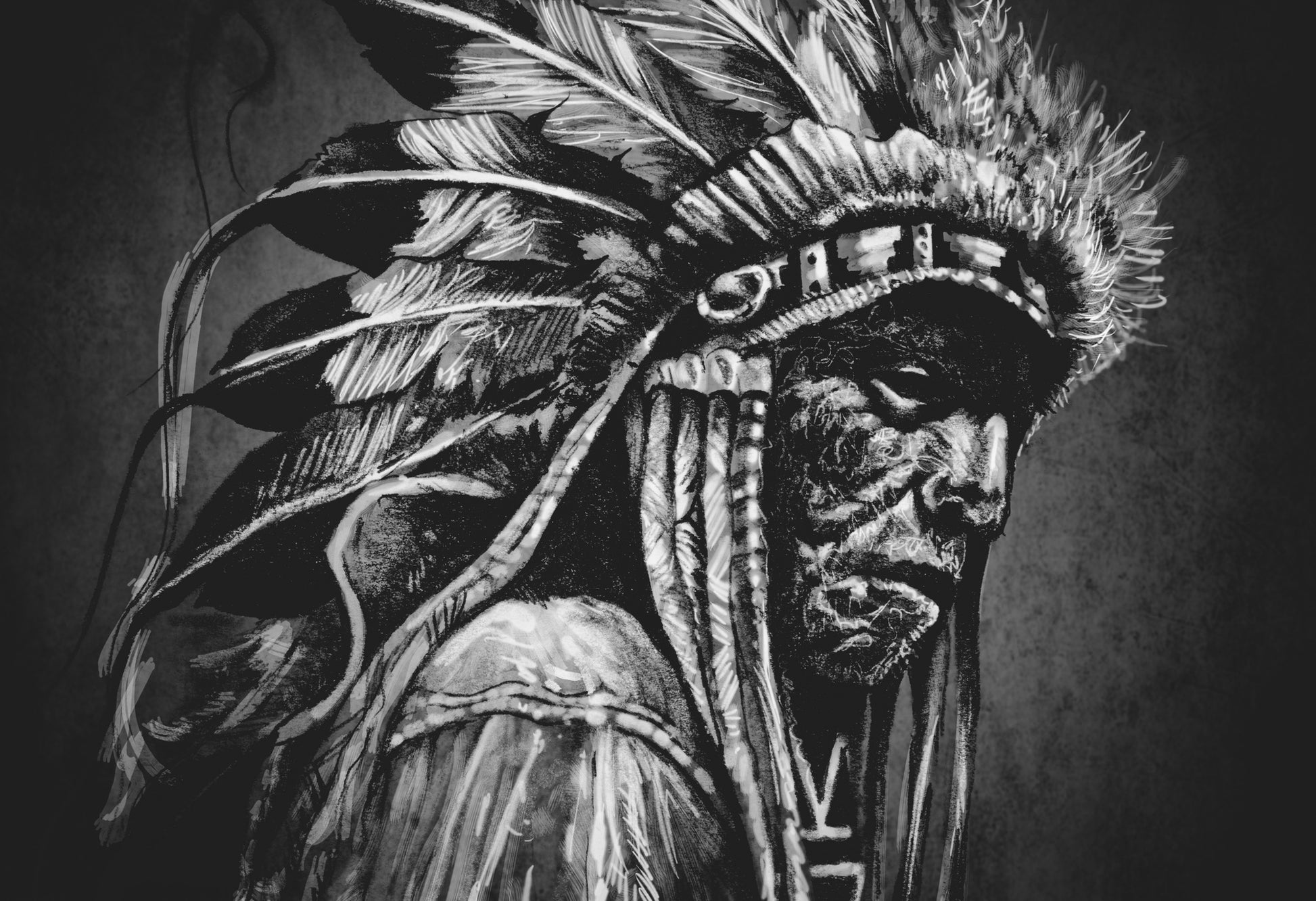 Indian Worrier B&W Painting Home Decor Premium Quality Poster Print Choose Your Sizes