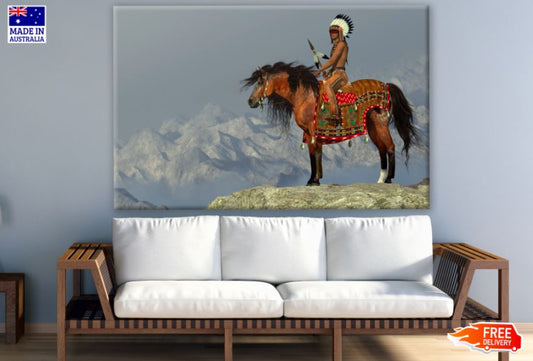 Man on Horse with Feather Headdress Photograph Print 100% Australian Made