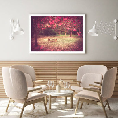 Bench in Blossom Tree Park Scenic Photograph Home Decor Premium Quality Poster Print Choose Your Sizes