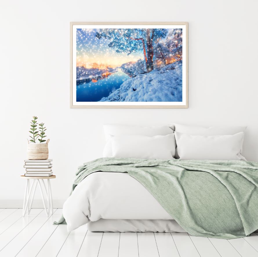 Lake & Forest in Winter Scenery Photograph Home Decor Premium Quality Poster Print Choose Your Sizes