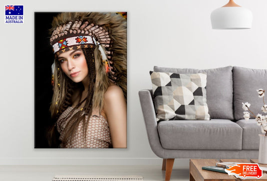 Indian Girl with Feather Headdress Photograph Print 100% Australian Made