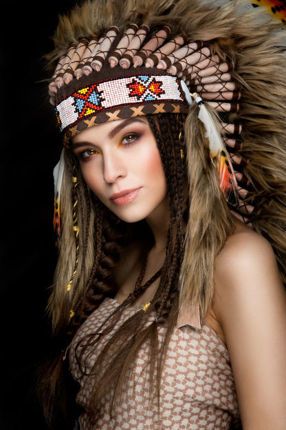 Indian Girl with Feather Headdress Photograph Print 100% Australian Made