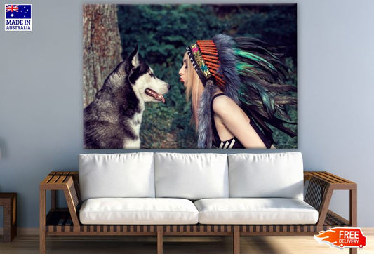 Wolf & Girl with Feather Headdress Photograph Print 100% Australian Made