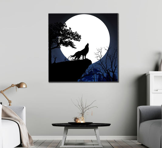 Square Canvas Wolf & Moon Design High Quality Print 100% Australian Made