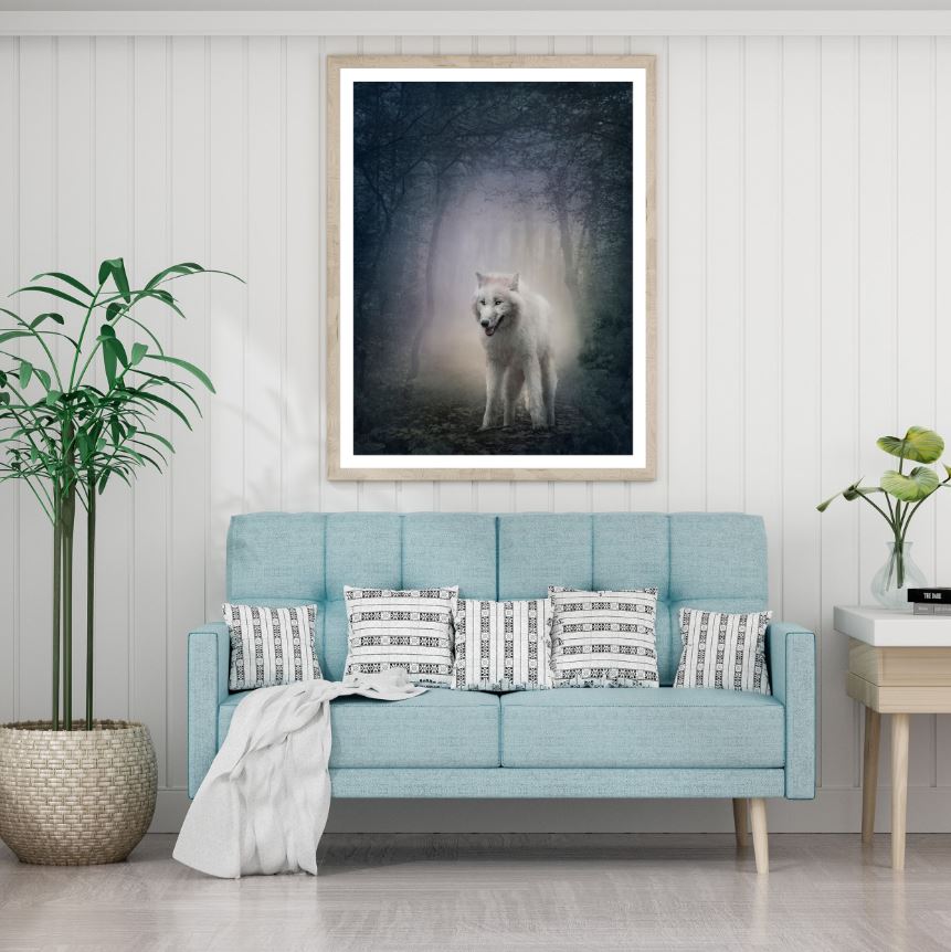 White Wolf in Forest Oil Painting Home Decor Premium Quality Poster Print Choose Your Sizes