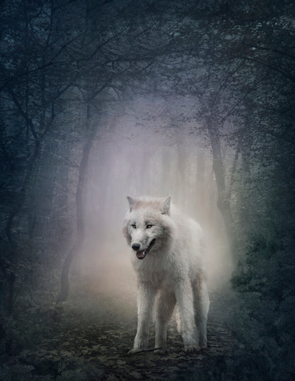 White Wolf in Forest Oil Painting Home Decor Premium Quality Poster Print Choose Your Sizes