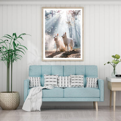 White Dogs in Forest Photograph Home Decor Premium Quality Poster Print Choose Your Sizes