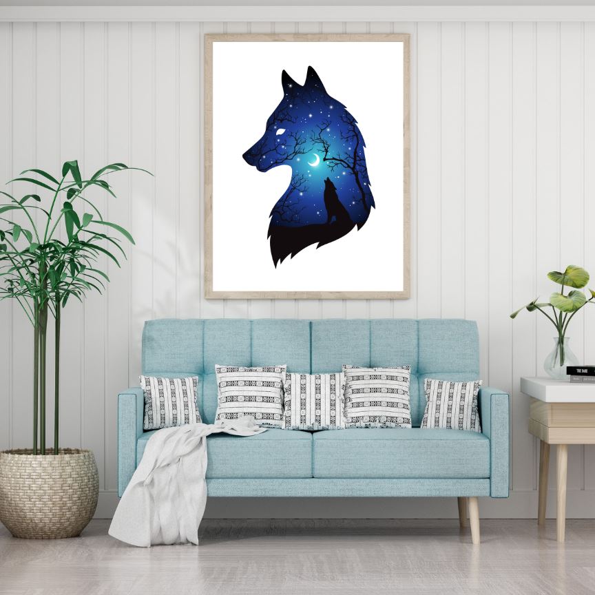 Wolves Portrait & Moon Vector Art Design Home Decor Premium Quality Poster Print Choose Your Sizes