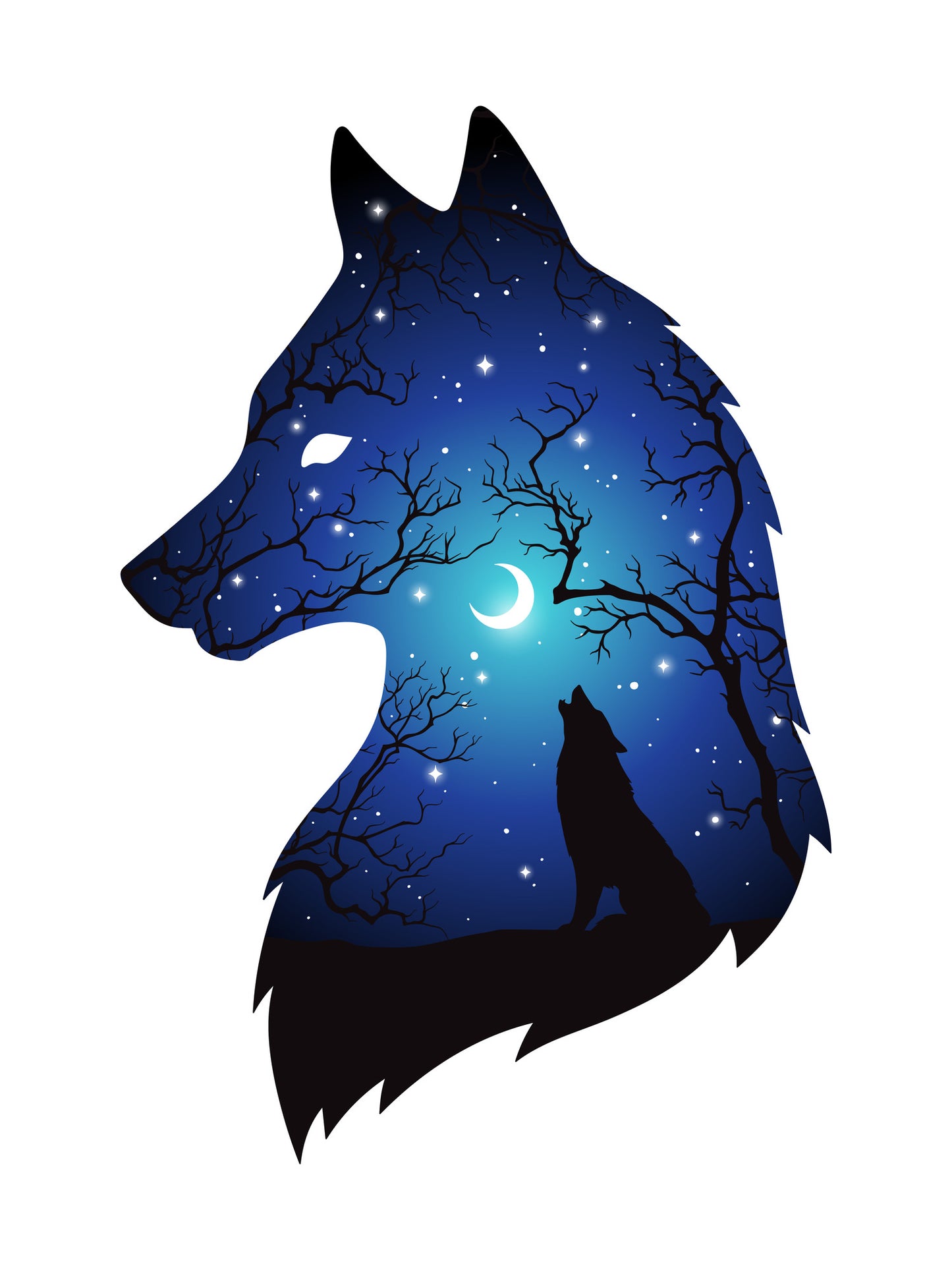 Wolves Portrait & Moon Vector Art Design Home Decor Premium Quality Poster Print Choose Your Sizes