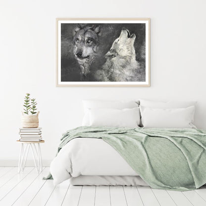 Wolves Portrait B&W Painting Home Decor Premium Quality Poster Print Choose Your Sizes