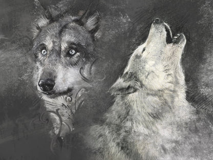 Wolves Portrait B&W Drawing Print 100% Australian Made