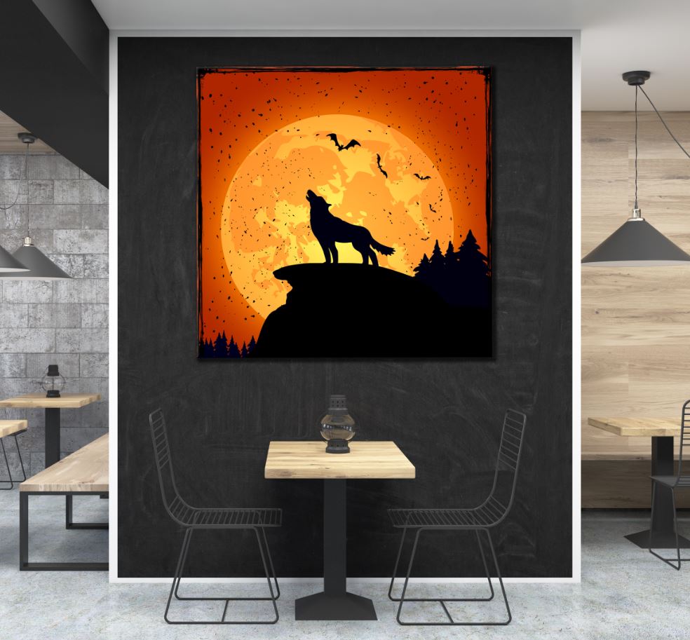 Square Canvas Wolf & Moon Design High Quality Print 100% Australian Made