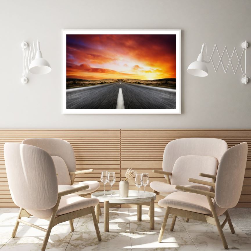 Road at Sunset Scenery Photograph Home Decor Premium Quality Poster Print Choose Your Sizes