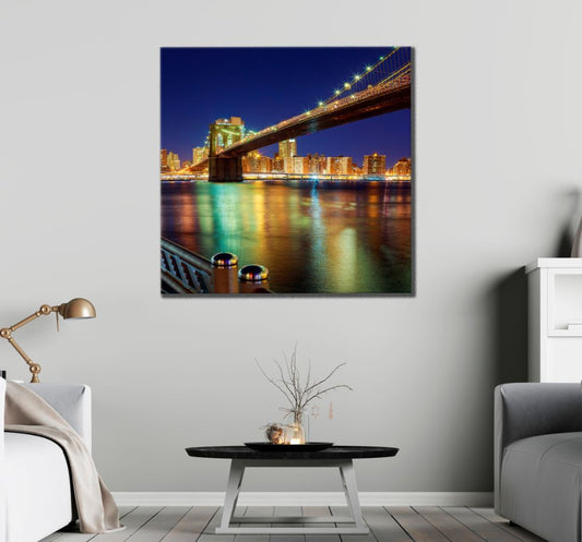 Square Canvas City & Bridge Night View Photograph High Quality Print 100% Australian Made