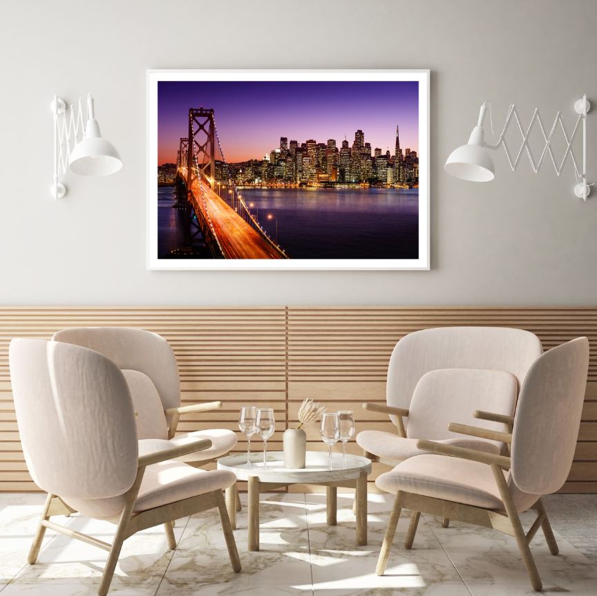 San Francisco Skyline & Bay Bridge at Sunset Photograph Home Decor Premium Quality Poster Print Choose Your Sizes