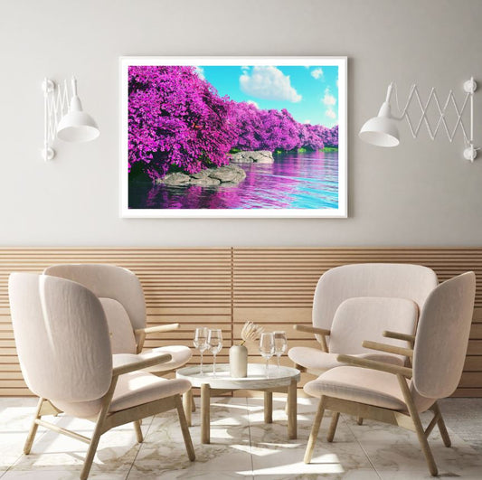Pink Tree Forest Near Lake View Photograph Home Decor Premium Quality Poster Print Choose Your Sizes