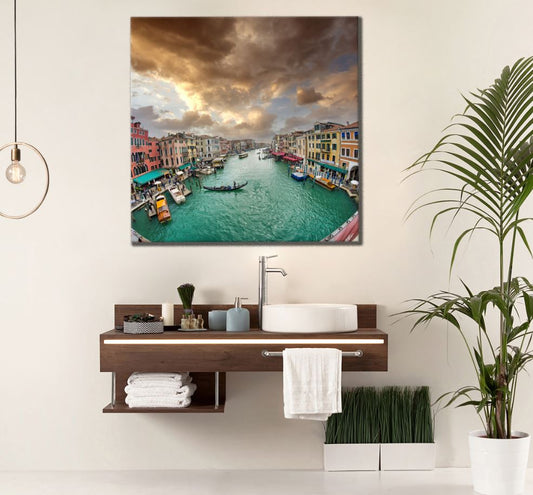 Square Canvas City & Canal Aerial View Photograph High Quality Print 100% Australian Made