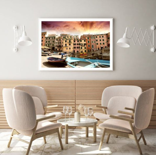 Buildings & Boats Sunset Scenery Photograph Home Decor Premium Quality Poster Print Choose Your Sizes