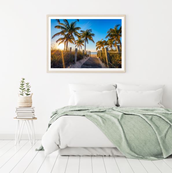 Wooden Path to Sea & Palm Trees Photograph Home Decor Premium Quality Poster Print Choose Your Sizes