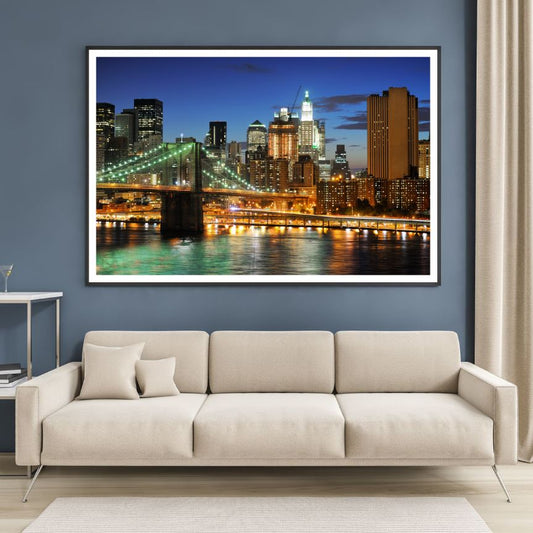 City & Bridge Night View Photograph Home Decor Premium Quality Poster Print Choose Your Sizes