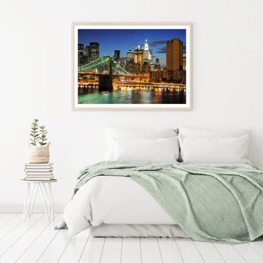 City & Bridge Night View Scenery Photograph Home Decor Premium Quality Poster Print Choose Your Sizes
