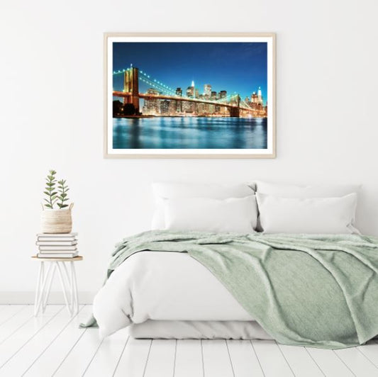 City & Bridge Night View Scenery Photograph Home Decor Premium Quality Poster Print Choose Your Sizes