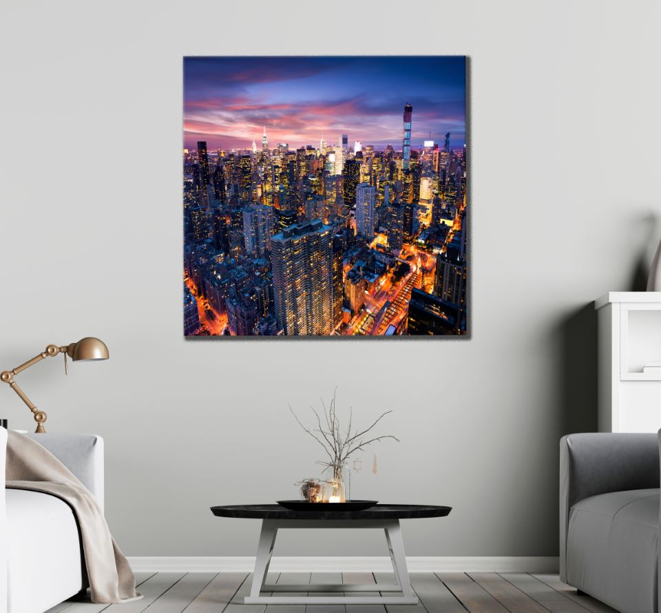 Square Canvas Night City Aerial View Photograph High Quality Print 100% Australian Made