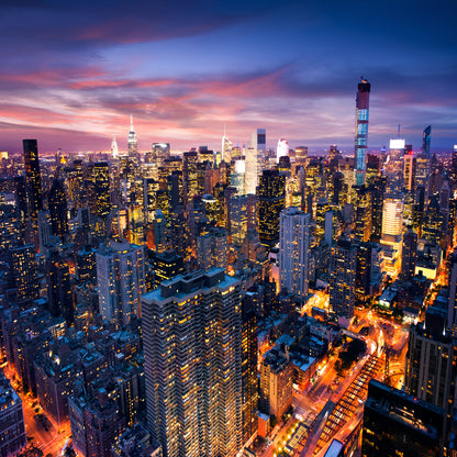 Square Canvas Night City Aerial View Photograph High Quality Print 100% Australian Made