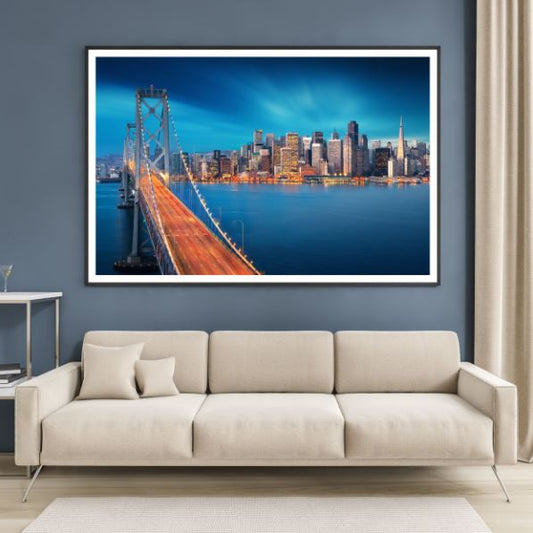 City & Bridge Night View Scenery Photograph Home Decor Premium Quality Poster Print Choose Your Sizes