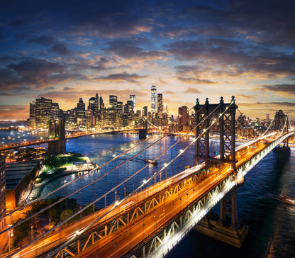 Square Canvas Night City & Bridge Aerial View Photograph High Quality Print 100% Australian Made