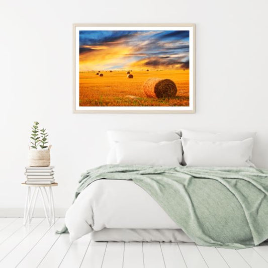 Hay Stacks on Field Photograph Home Decor Premium Quality Poster Print Choose Your Sizes